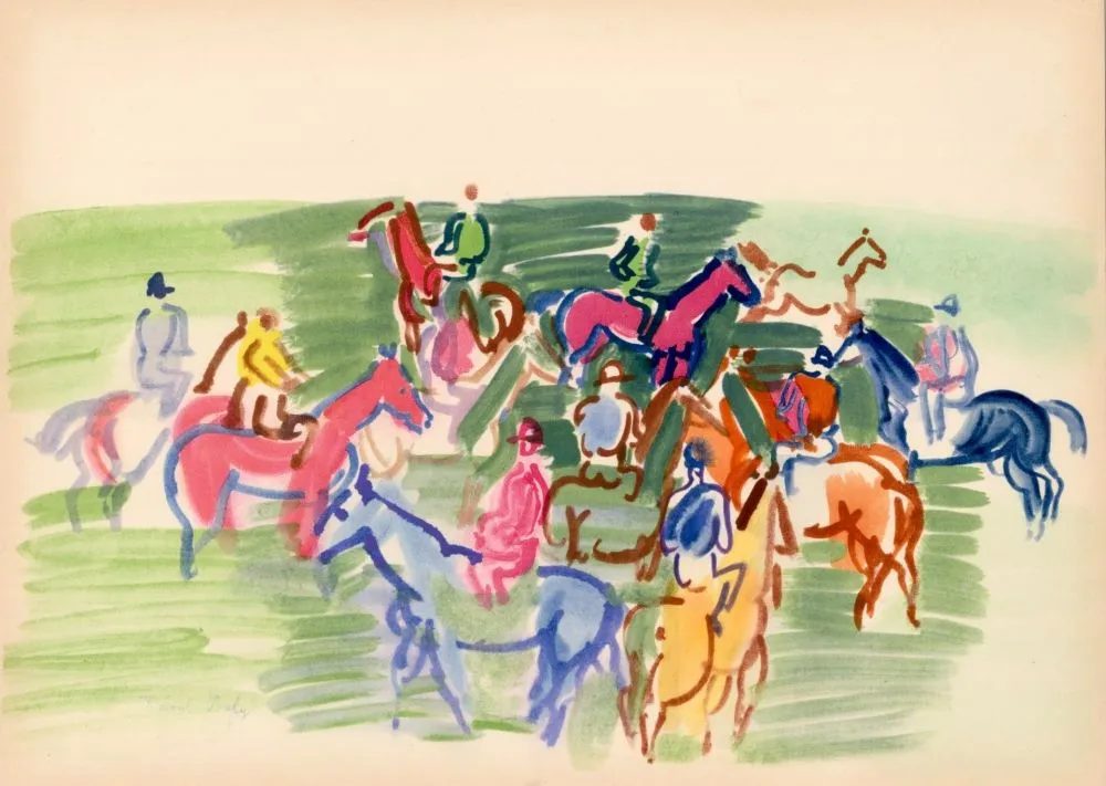 Pochoir Dufy - PADDOCK (1930) de l'album : Douze Contemporains par J. Lassaigne (1959)