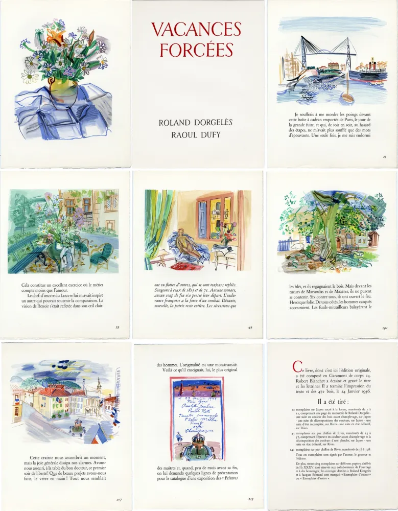 Illustrated Book Dufy - R. Dorgelès. VACANCES FORCÉES. 24 bois en couleur (1956)