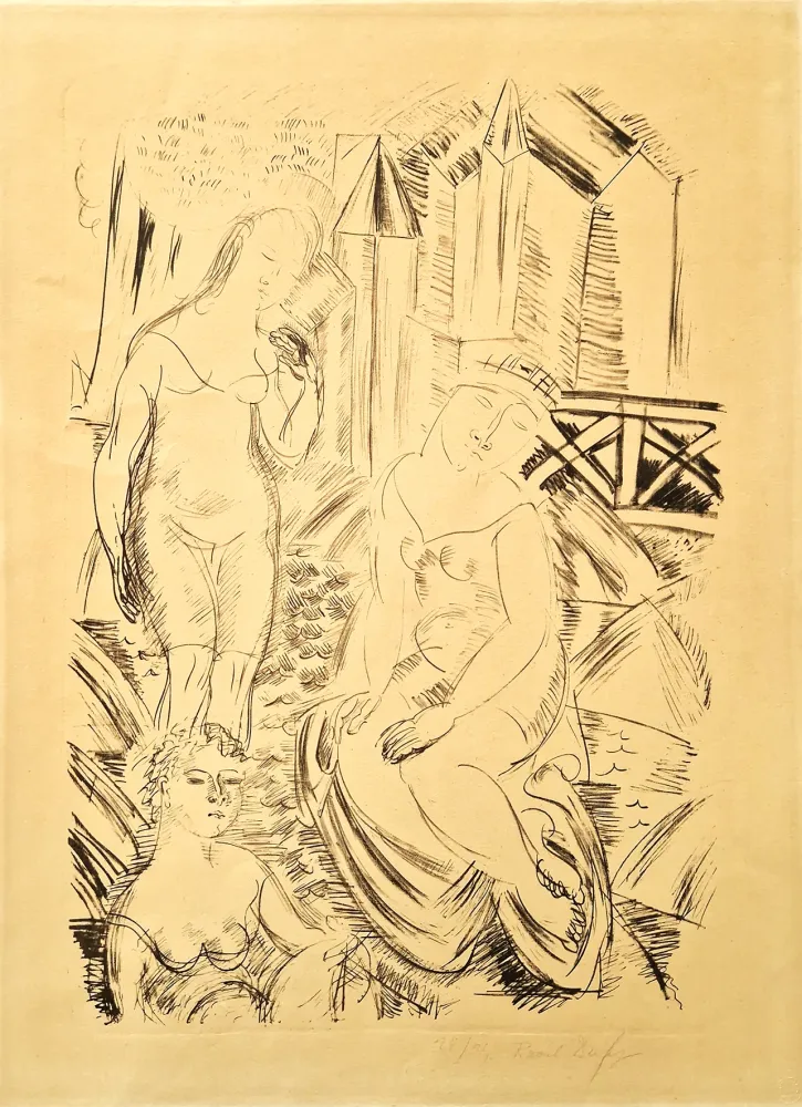 Lithograph Dufy - Trois baigneuses devant le port de Sainte-Adresse