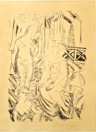 Lithograph Dufy - Trois baigneuses devant le port de Sainte-Adresse