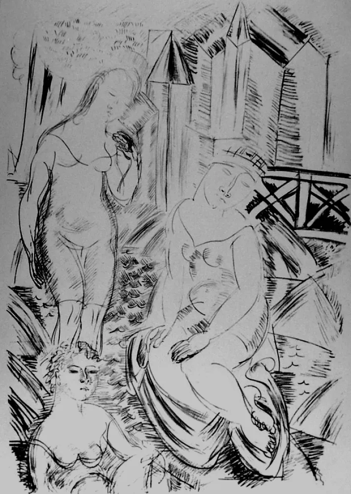 Lithograph Dufy - Trois baigneuses devant le port de Sainte-Adresse