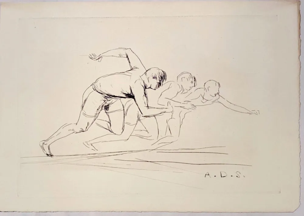 Etching Dunoyer De Segonzac - Départ de course de 100 mètres,