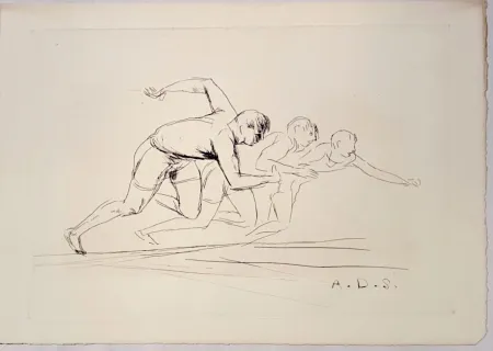 Etching Dunoyer De Segonzac - Départ de course de 100 mètres,