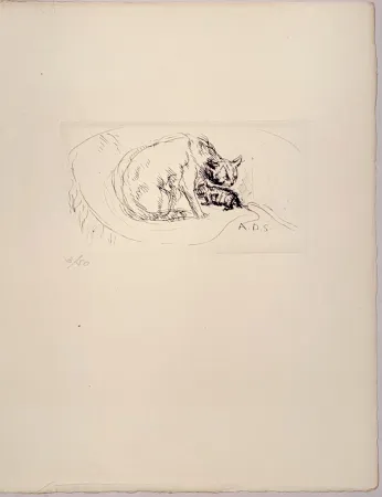 Etching Dunoyer De Segonzac - La Chatte et son petit