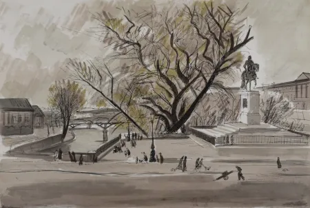 Lithograph Dunoyer De Segonzac - Paris le Pont Neuf, 1962