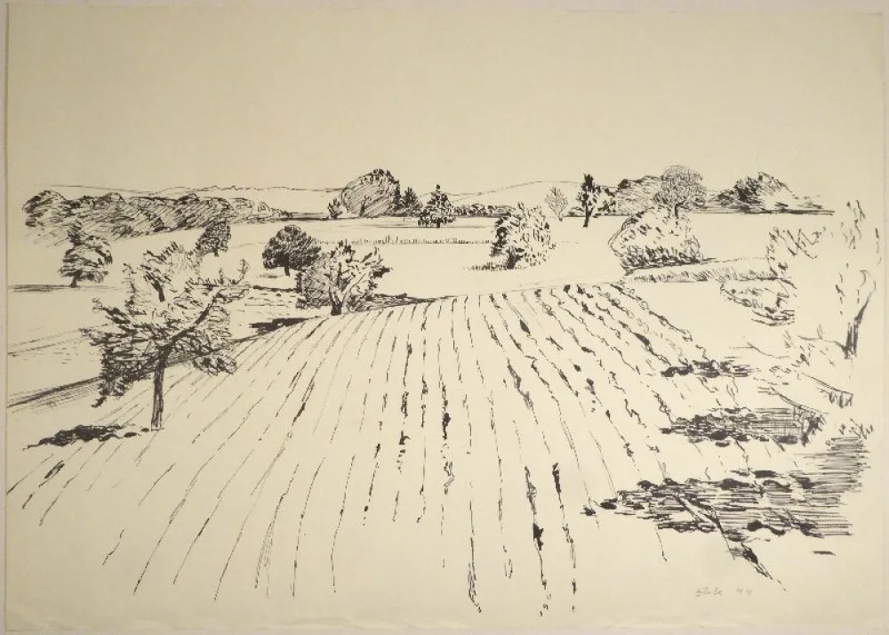 Lithograph Eble - Landschaft mit Acker