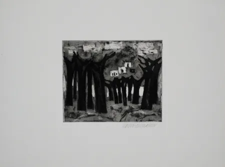 Aquatint Edelmann - Bäume am See