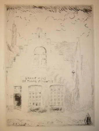 Etching Ensor - Drank huis in tonze vrouwtje 