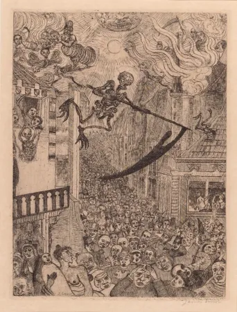 Etching Ensor - La mort poursuivant le troupeau des humains