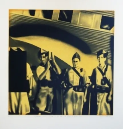 Lithograph Equipo Realidad - Legionarios ante un JUNKER en su vuelo de Africa a Sevilla 1936