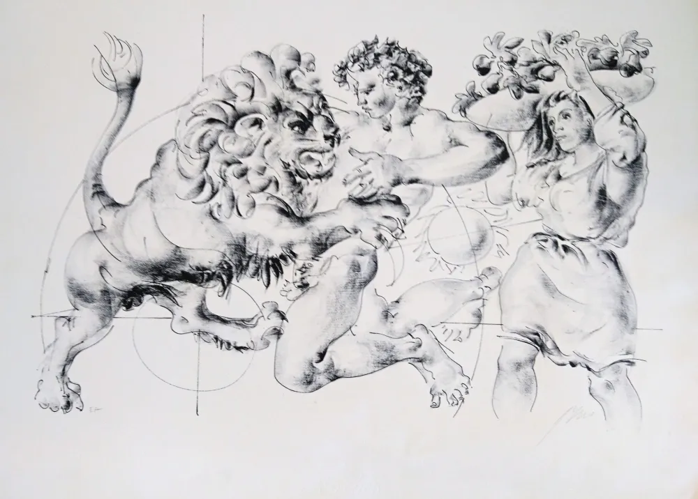 Lithograph Erni - Lion