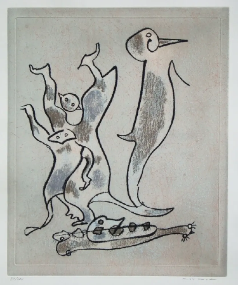 Etching And Aquatint Ernst - Entre chiens et loups