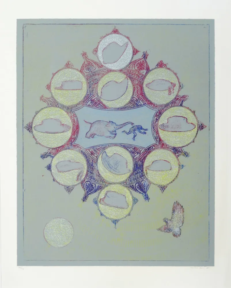 Lithograph Ernst - Singe poursuivit par un éléphant