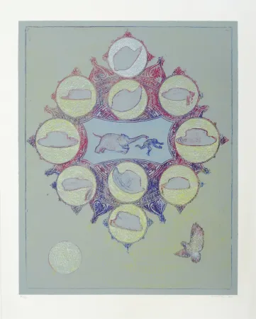 Lithograph Ernst - Singe poursuivit par un éléphant