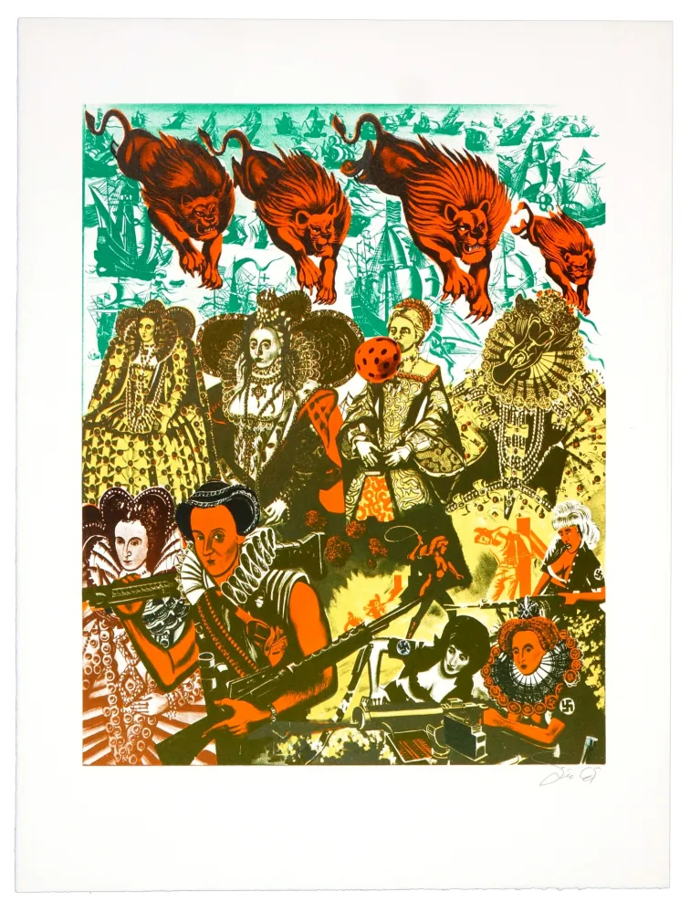 Lithograph Erro - La reine Elizabeth