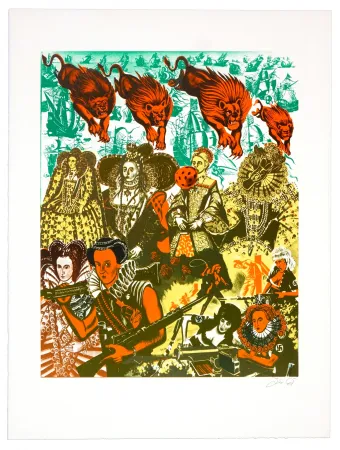 Lithograph Erro - La reine Elizabeth