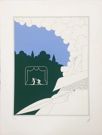 Screenprint Erte - WRITER IN LANDSCAPE