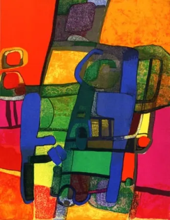 Lithograph Esteve - Composition rouge