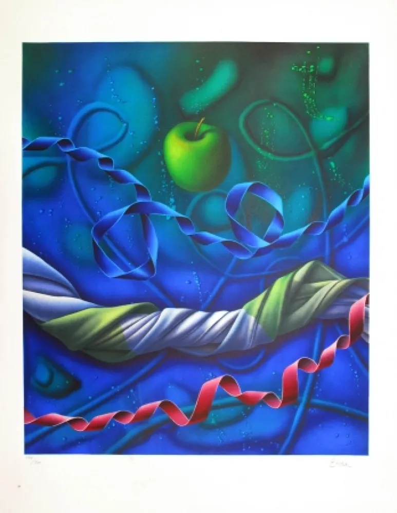 Lithograph Etien' - Pomme dans l'espace / Apple in Space