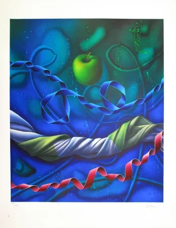 Lithograph Etien' - Pomme dans l'espace / Apple in Space