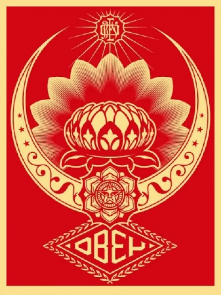 Screenprint Fairey - Lotus Ornament Red