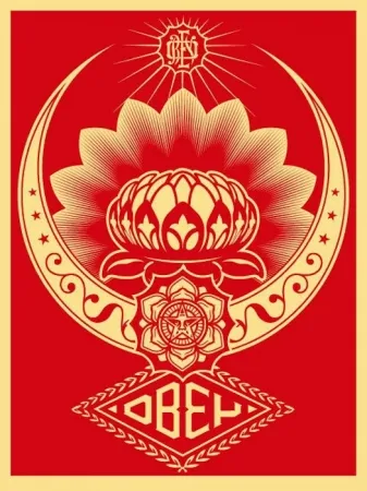 Screenprint Fairey - Lotus Ornament Red