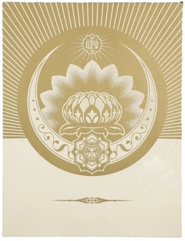 Screenprint Fairey - Obey Lotus Crescent (White / Gold)