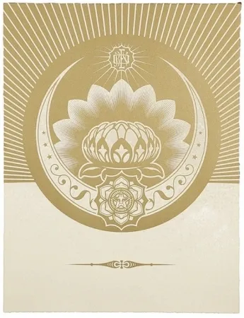 Screenprint Fairey - Obey Lotus Crescent (White / Gold)