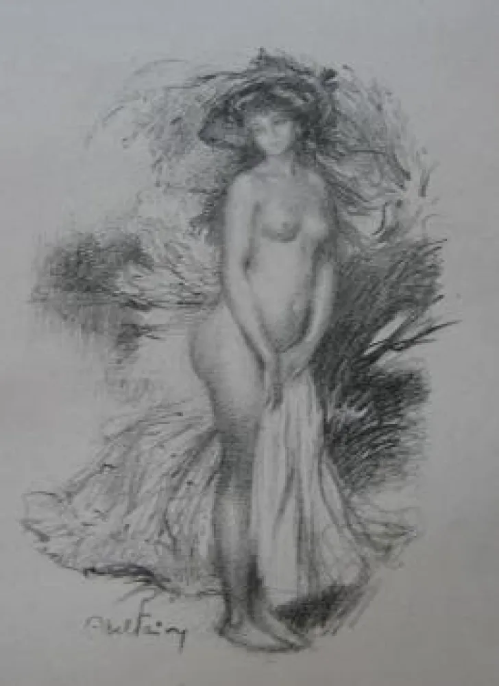 Lithograph Faivre - Baigneuse