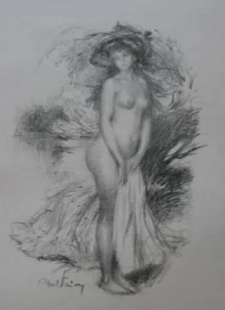 Lithograph Faivre - Baigneuse