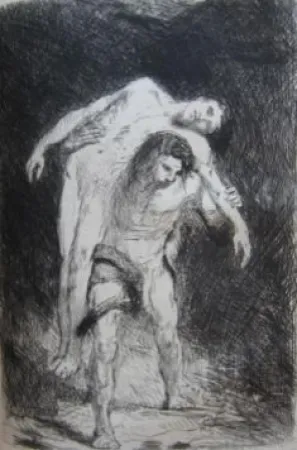 Etching Falguière - Caïn et Abel