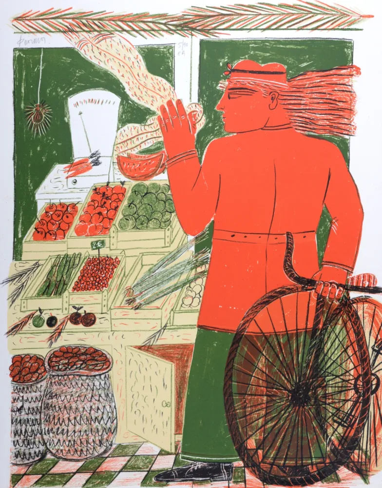 Lithograph Fassianos - Chez l'épicier, circa 1995