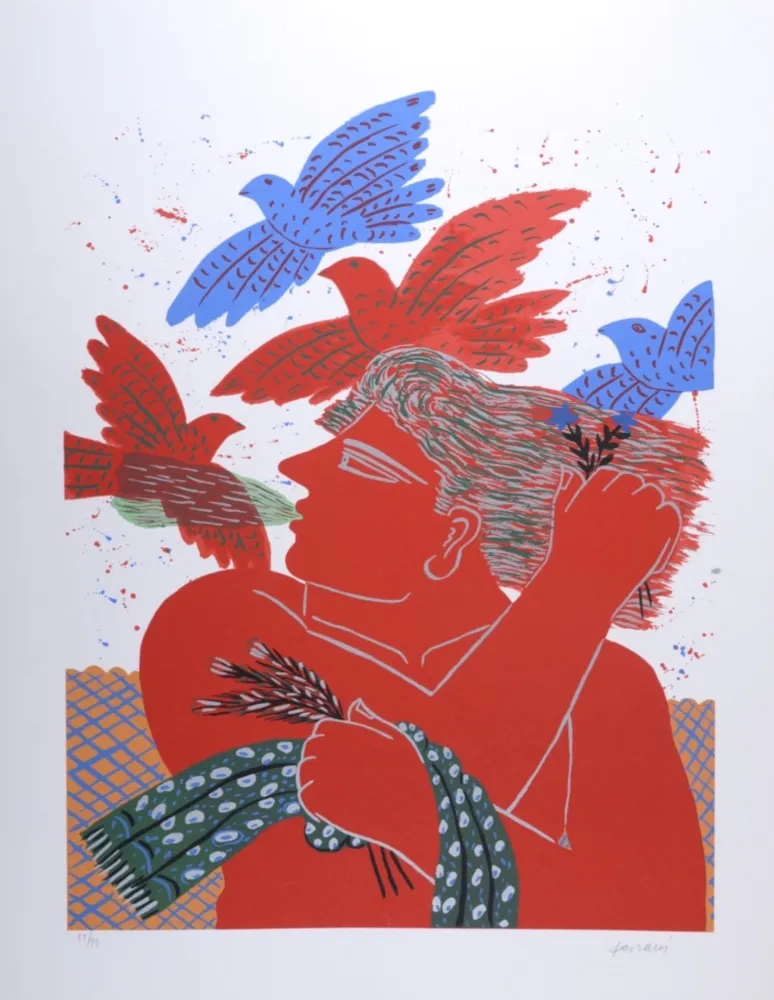 Lithograph Fassianos - Eole