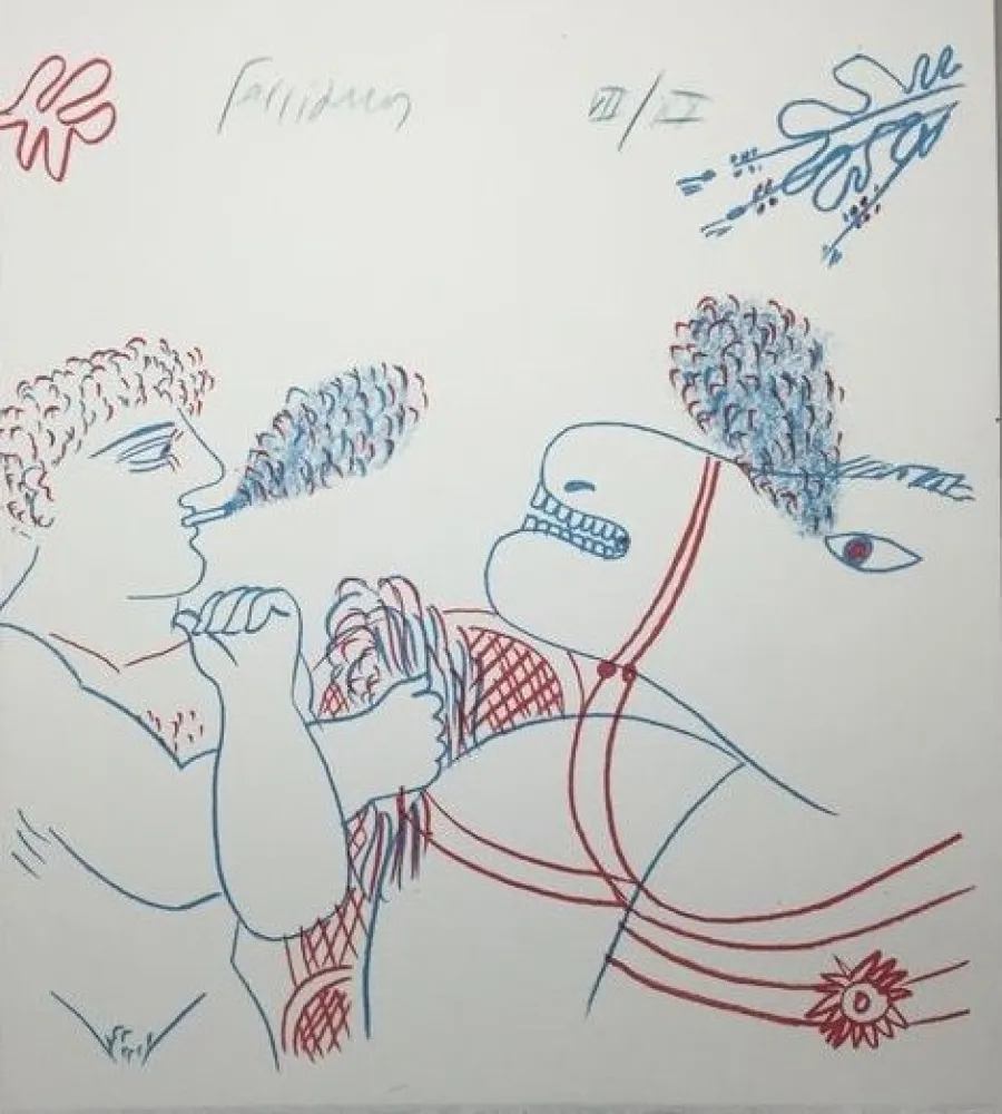 Lithograph Fassianos - Le fumeur de cigarettes et le cheval