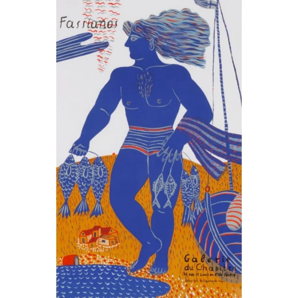 Lithograph Fassianos - Le pecheur