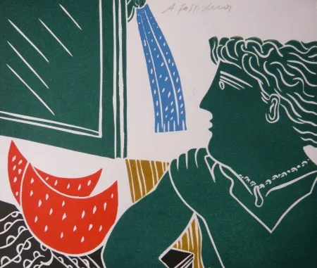 Linocut Fassianos - PERSONNAGE VERT