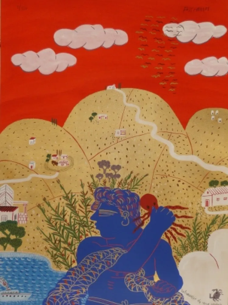 Lithograph Fassianos - Un pêcheur