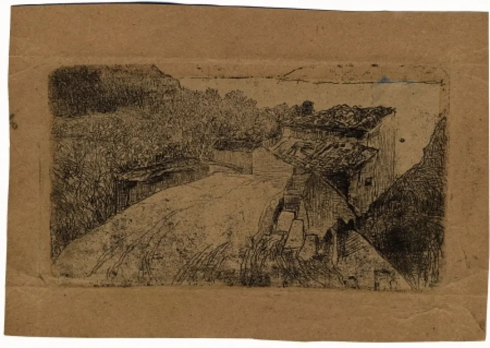 Etching Fattori - UN PONTE SULL'AFFRICO (A Bridge on the Affrico Torrent) 