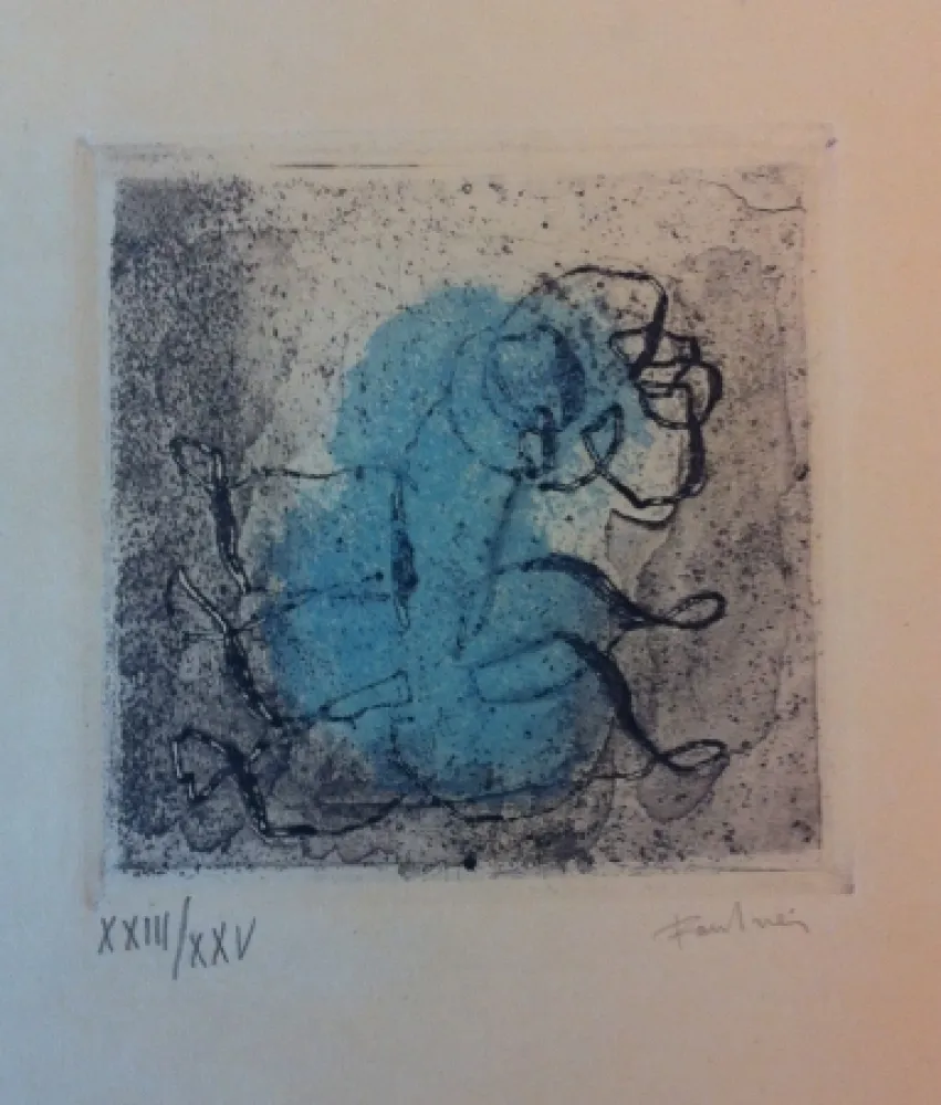 Etching And Aquatint Fautrier - Petit paysage vert et violet