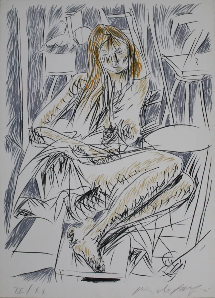 Lithograph Fazzini - Reading Nude