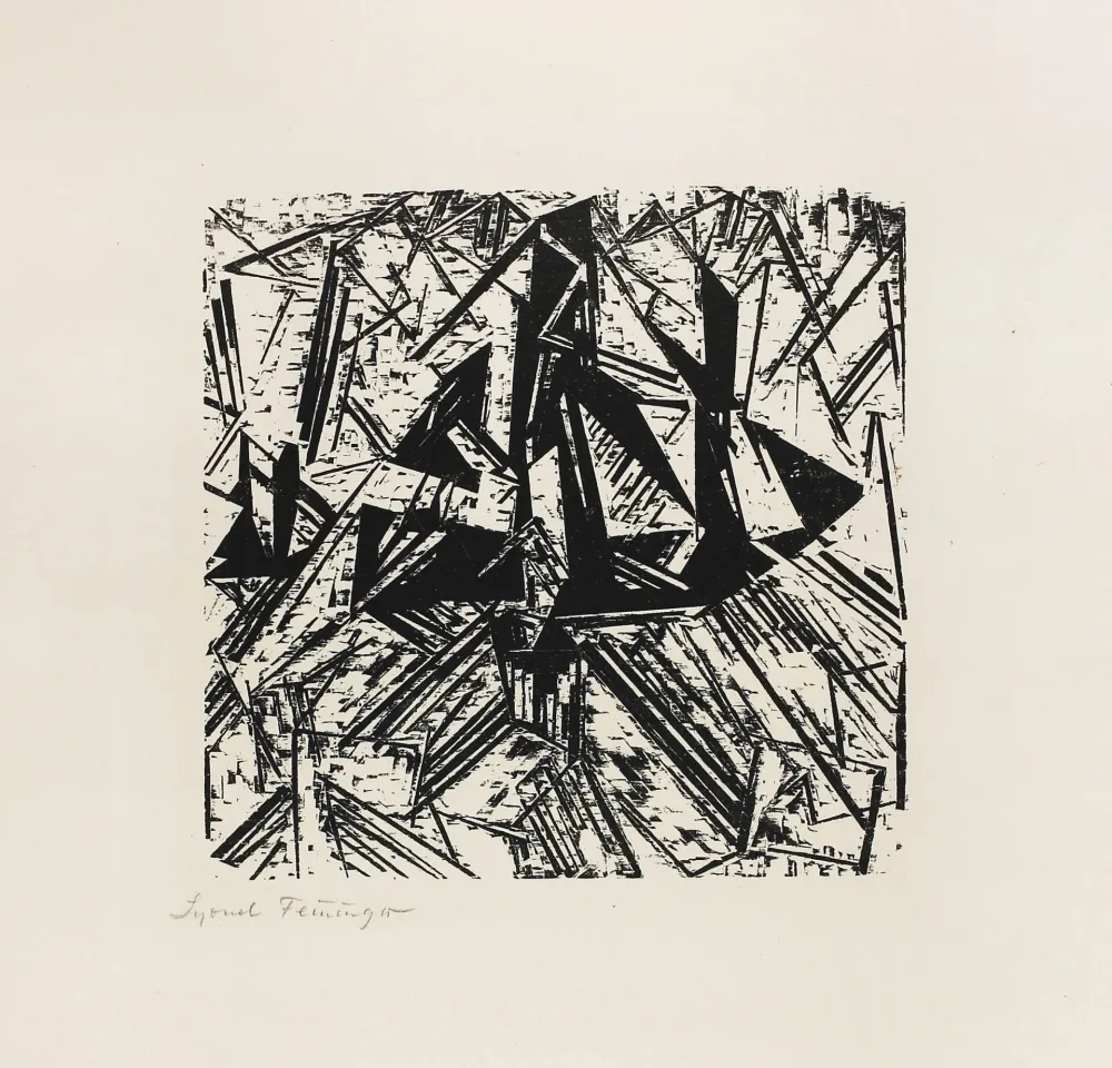 Woodcut Feininger - Barke und Brigg auf See (Segler)