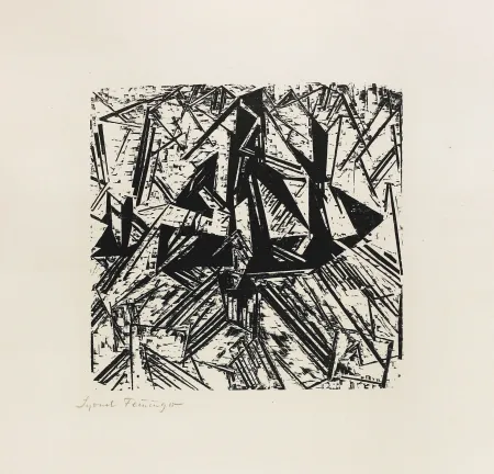 Woodcut Feininger - Barke und Brigg auf See (Segler)