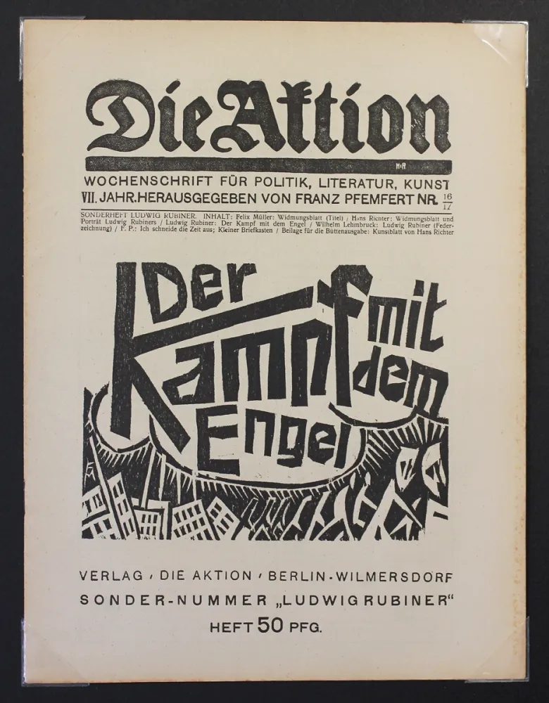 Woodcut Felixmuller  - Der Kampf mit dem Engel (Die Aktion)