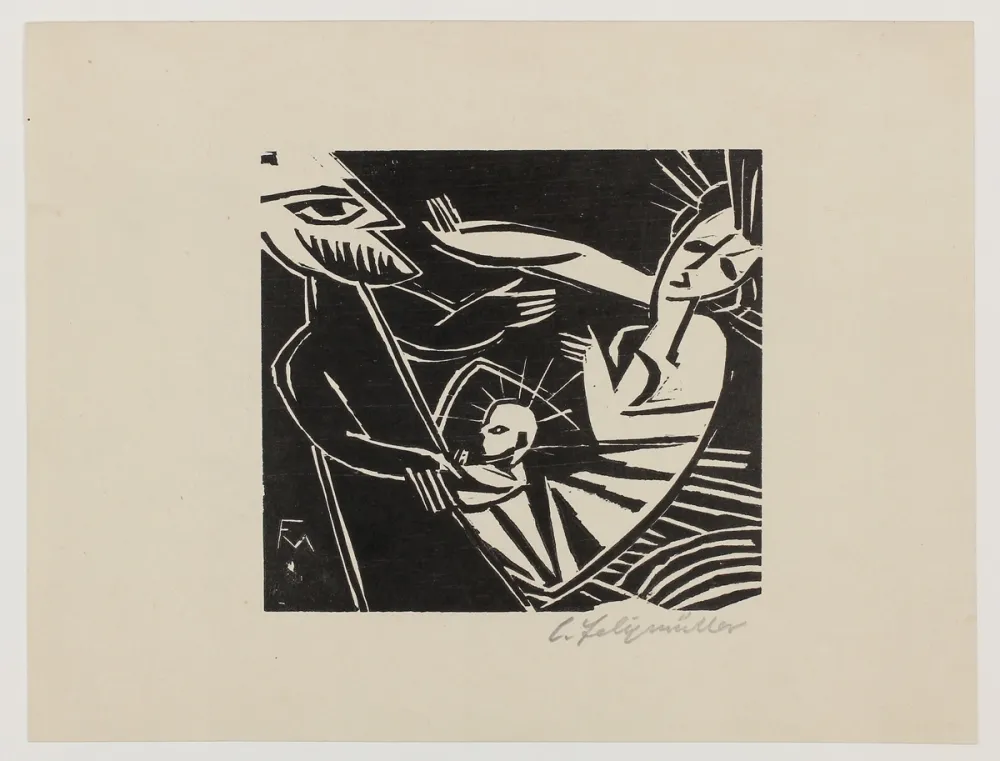 Woodcut Felixmuller  - Geburt (Birth)