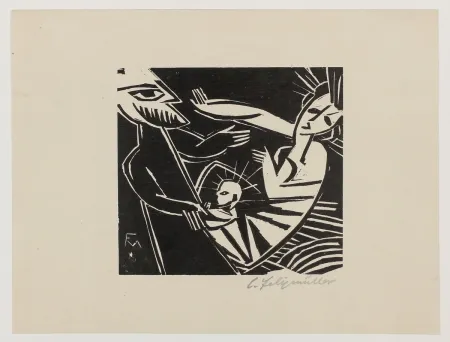 Woodcut Felixmuller  - Geburt (Birth)