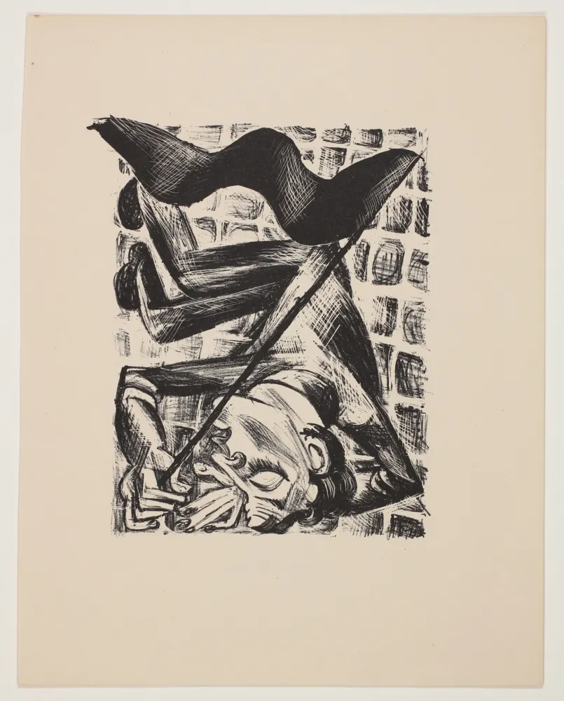 Lithograph Felixmuller  - Toter Genosse (Dead Comrade)