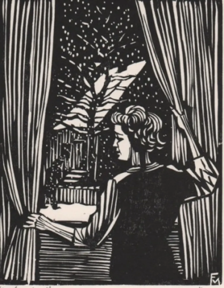 Woodcut Felixmuller  - Wintertag