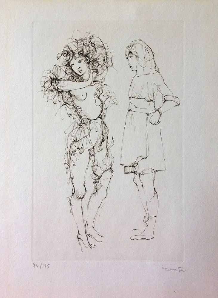 Engraving Fini - Deux personnages. Eau-forte. Signé.