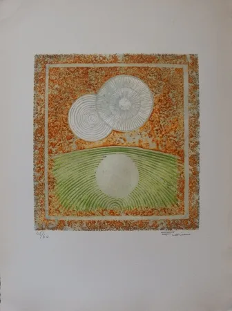 Etching And Aquatint Fiorini - Abstraction aux deux soleils