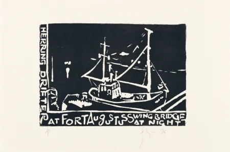 Linocut Flanagan - Herring Drifter...
